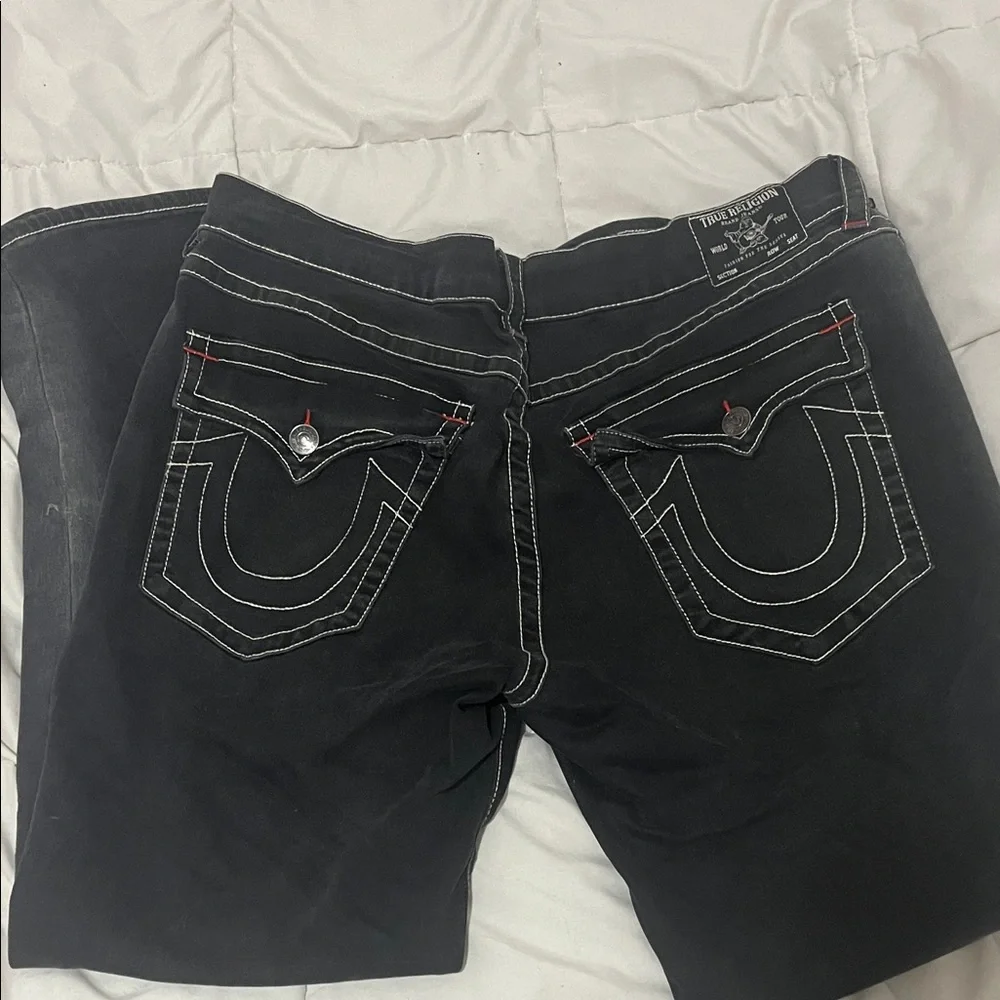 True Religion Black Jeans with White Stitching - Picture 2 of 5